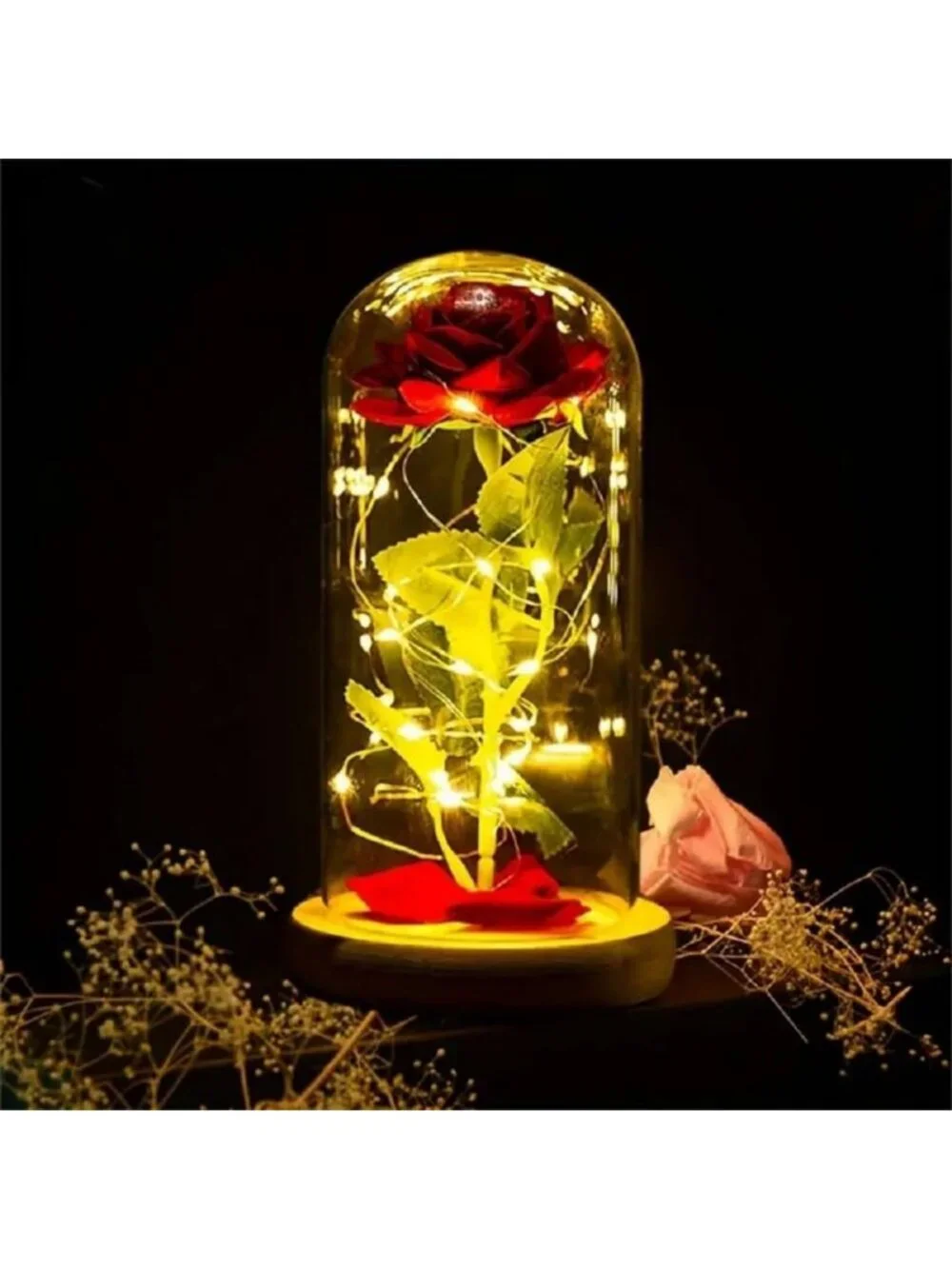 LED Light Up Red Rose in Glass Dome - Romantic Gift for Anniversary, Birthday